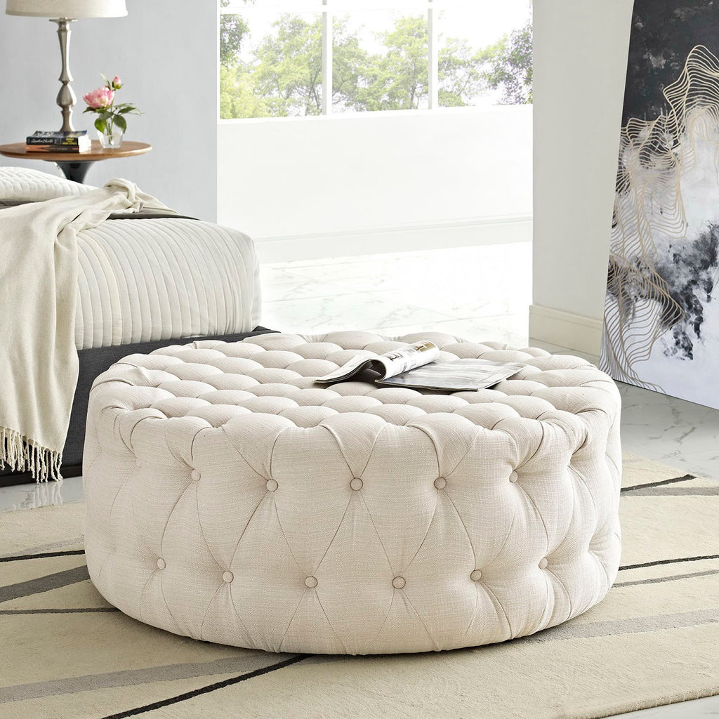 Amour Upholstered Fabric Ottoman - Beige
