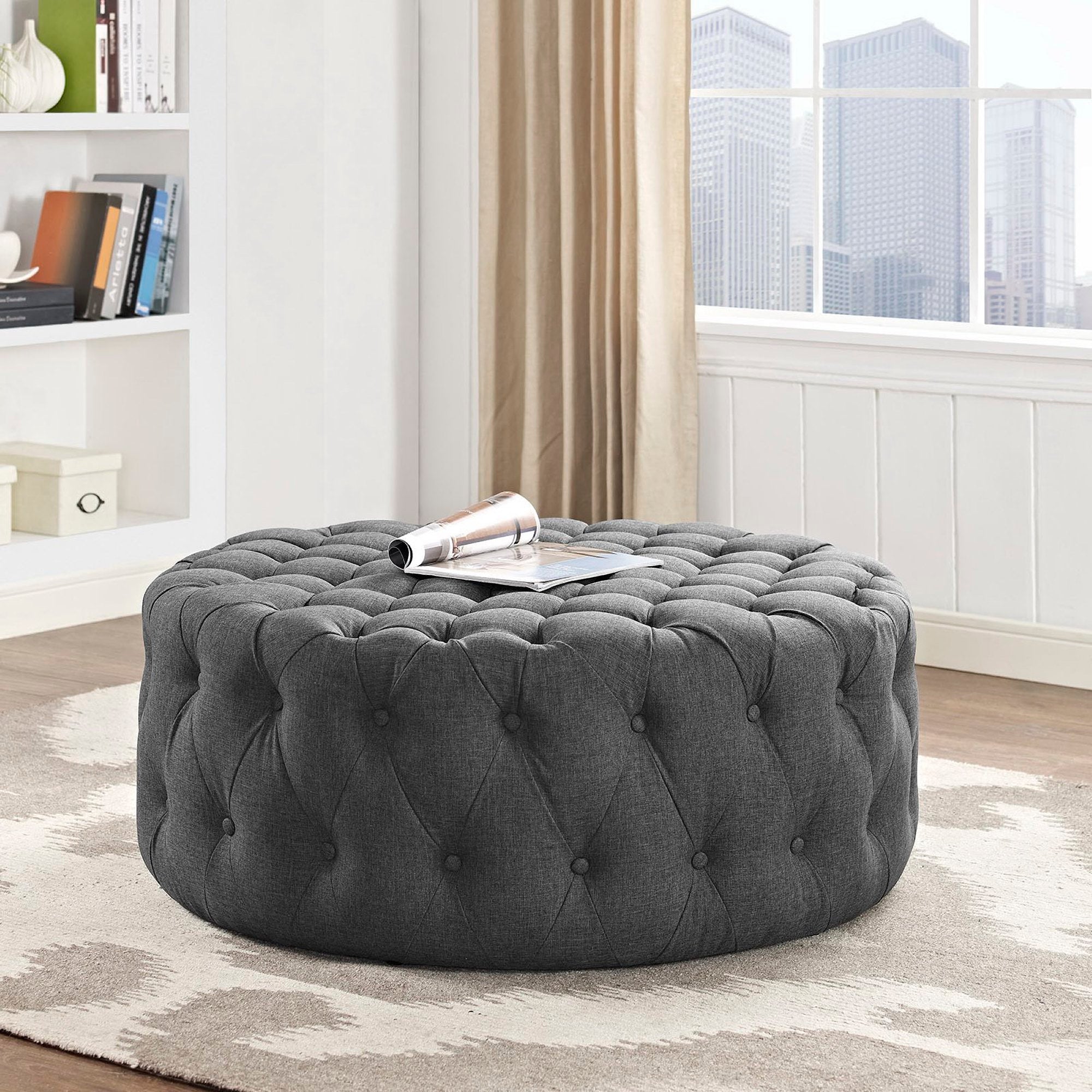Amour Upholstered Fabric Ottoman - Gray