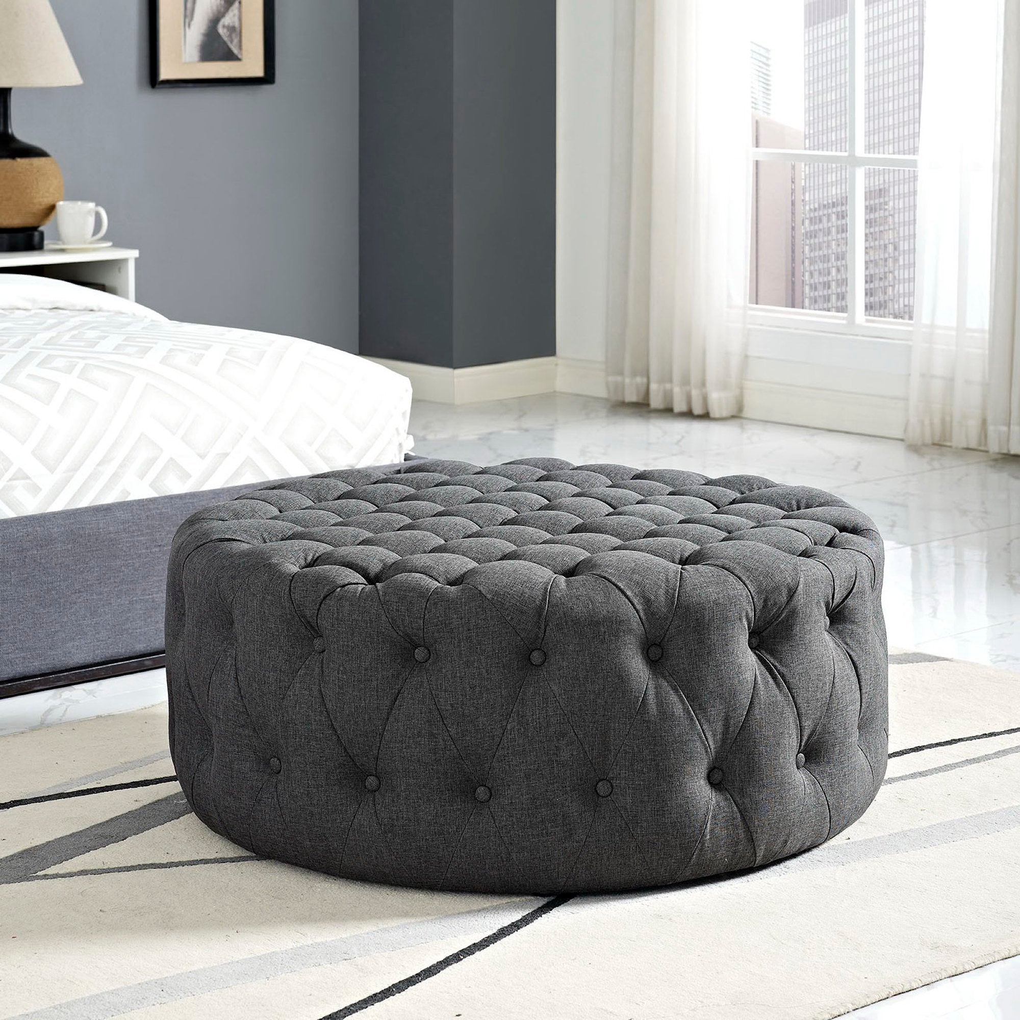 Amour Upholstered Fabric Ottoman - Gray