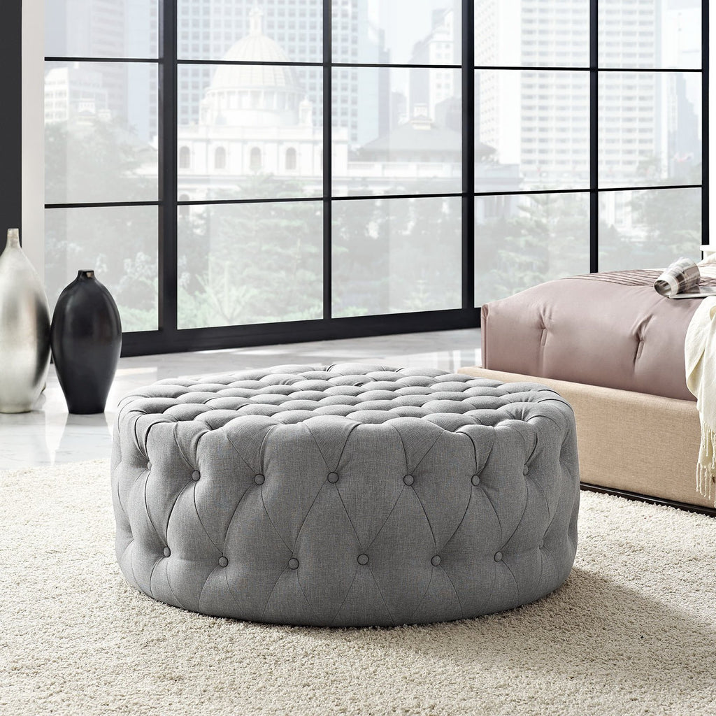Amour Upholstered Fabric Ottoman - Light Gray