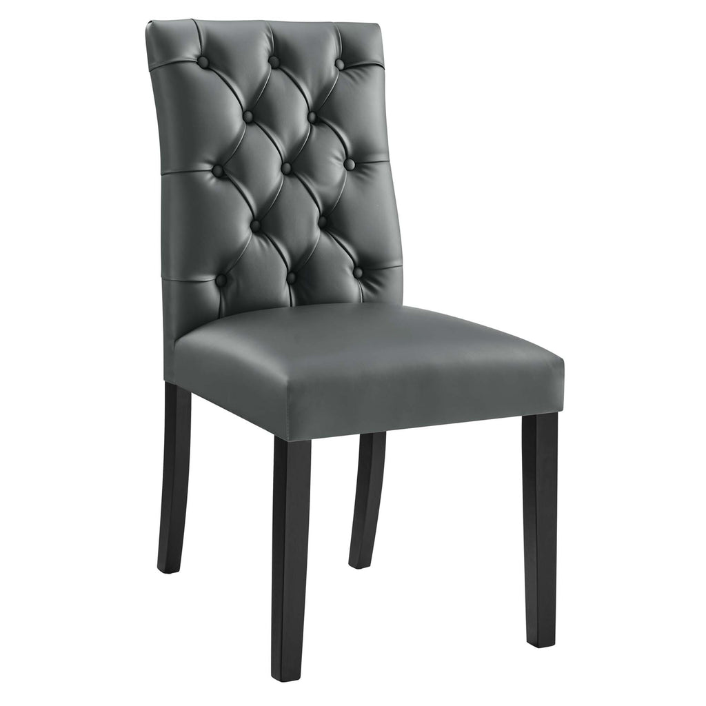 Duchess Button Tufted Vegan Leather Dining Chair - Gray