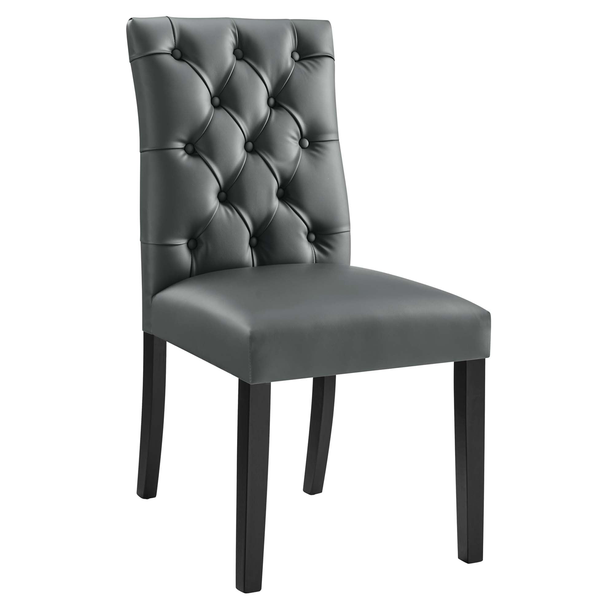 Duchess Button Tufted Vegan Leather Dining Chair - Gray
