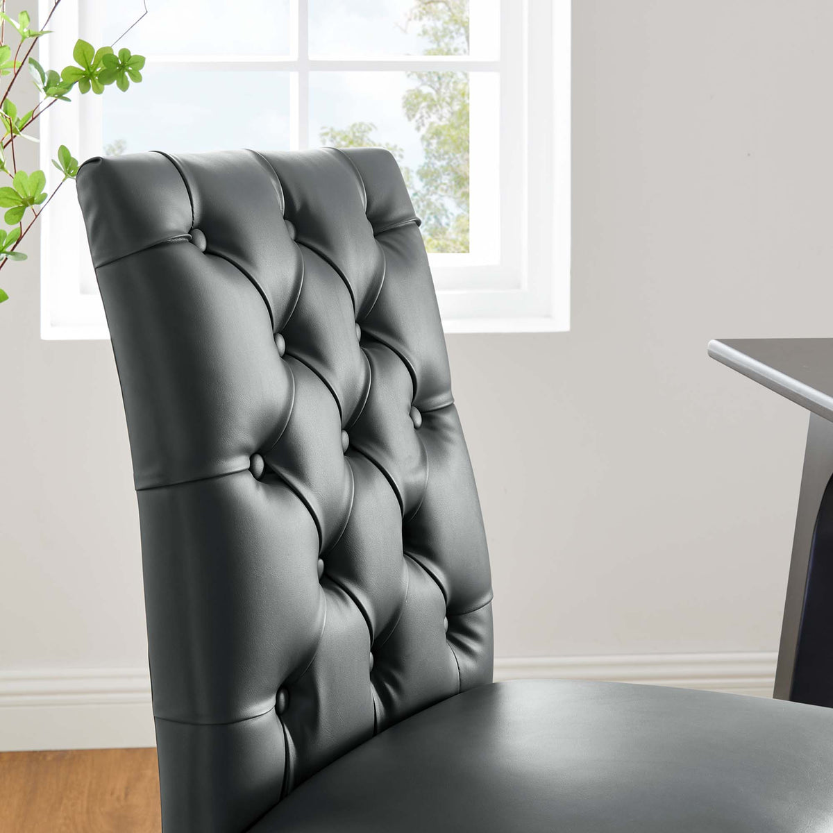 Duchess Button Tufted Vegan Leather Dining Chair - Gray