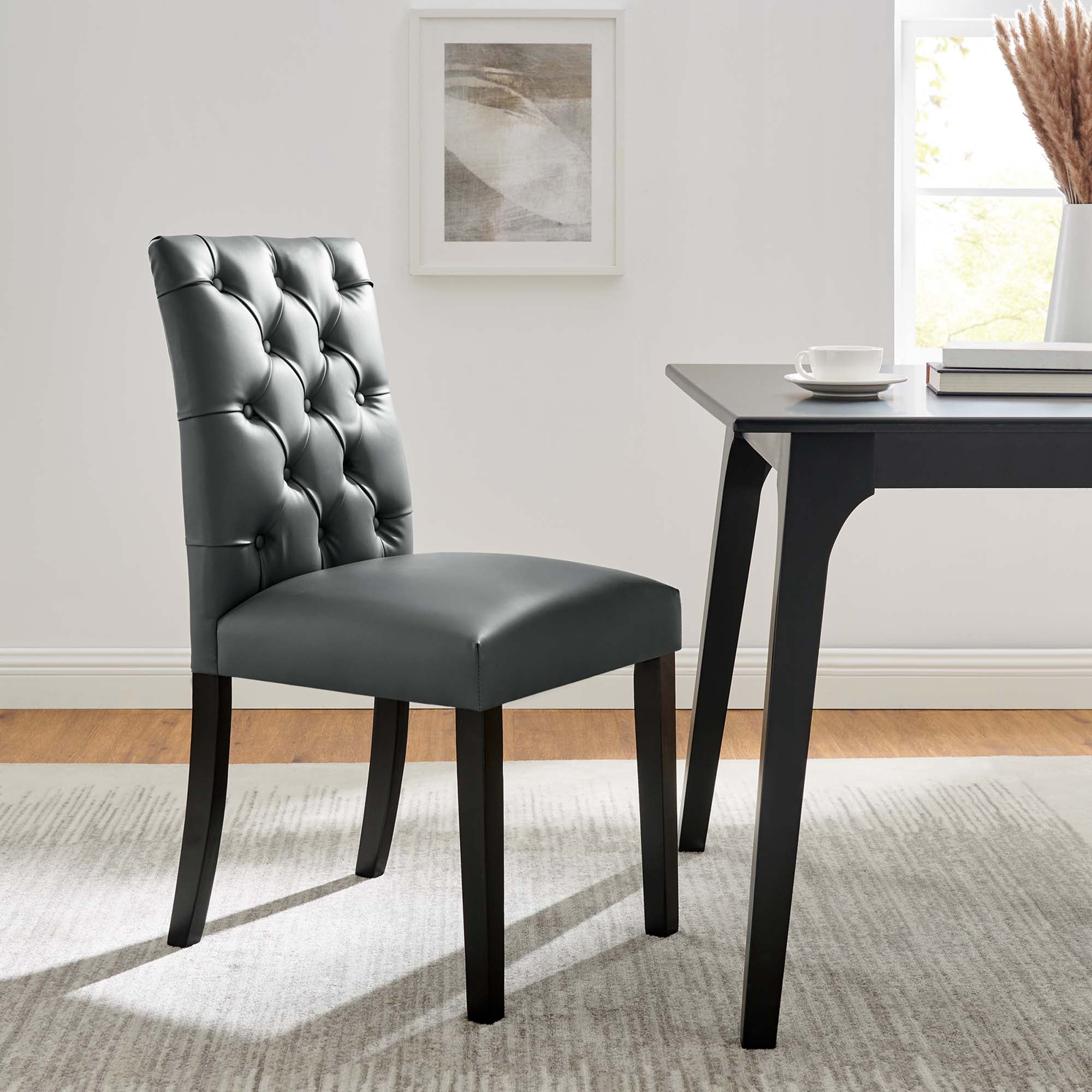 Duchess Button Tufted Vegan Leather Dining Chair - Gray