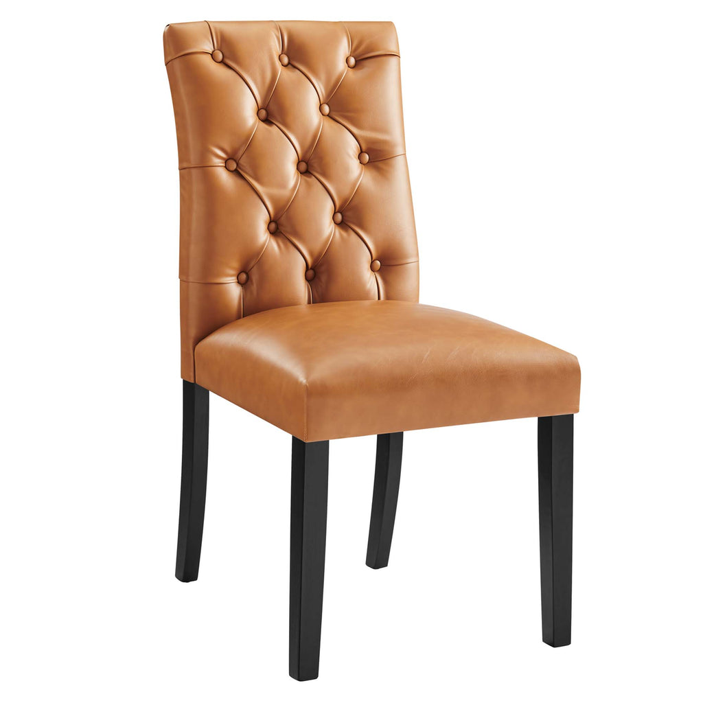 Duchess Button Tufted Vegan Leather Dining Chair - Tan