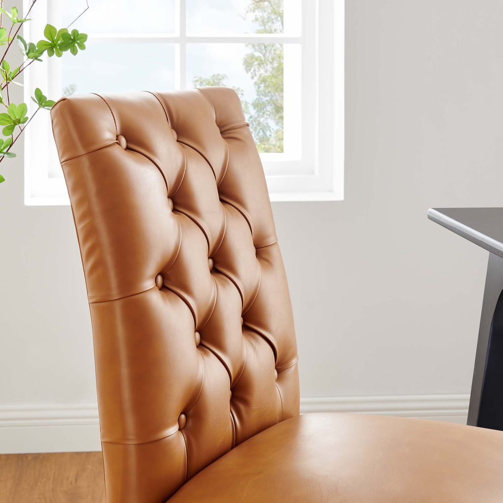 Duchess Button Tufted Vegan Leather Dining Chair - Tan