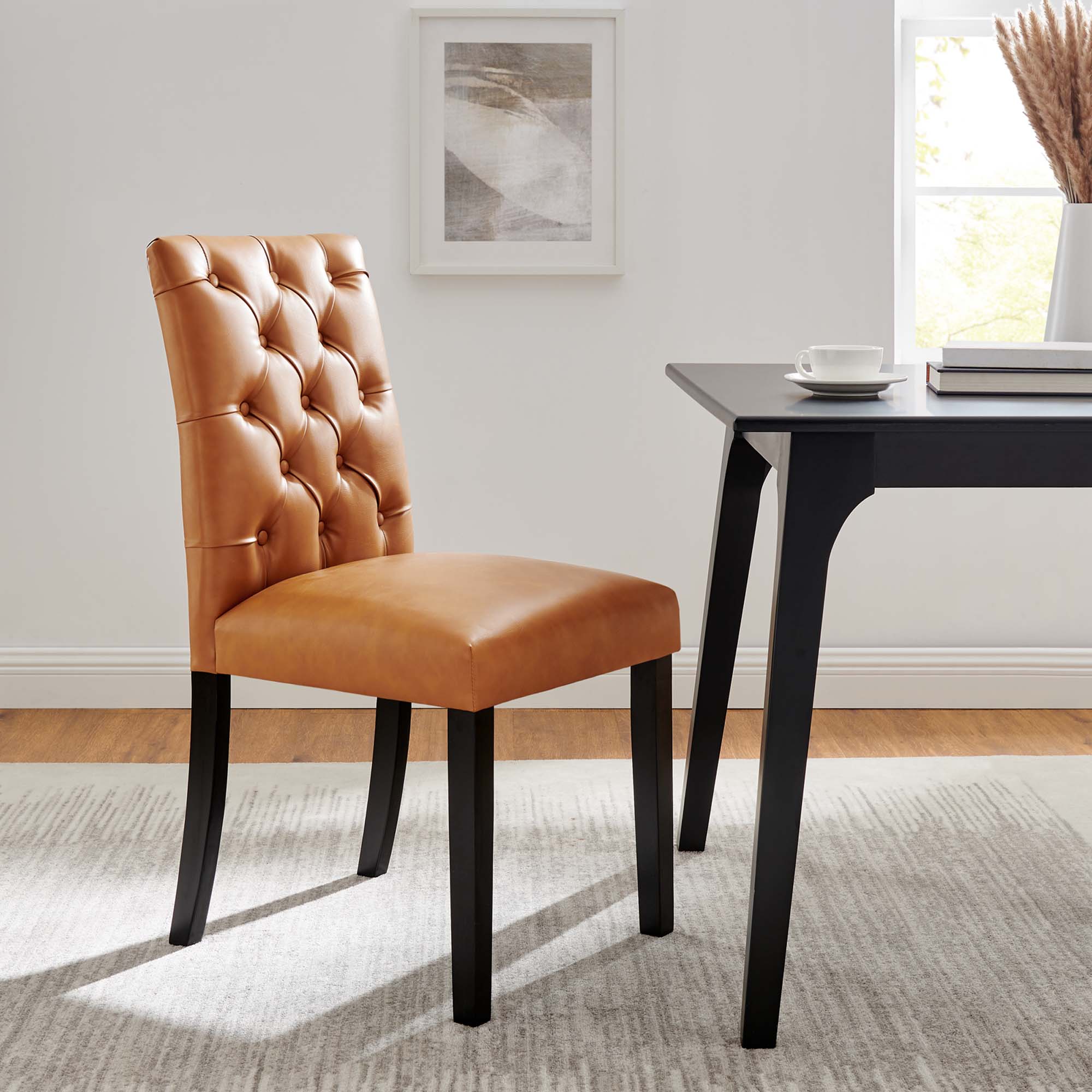 Duchess Button Tufted Vegan Leather Dining Chair - Tan