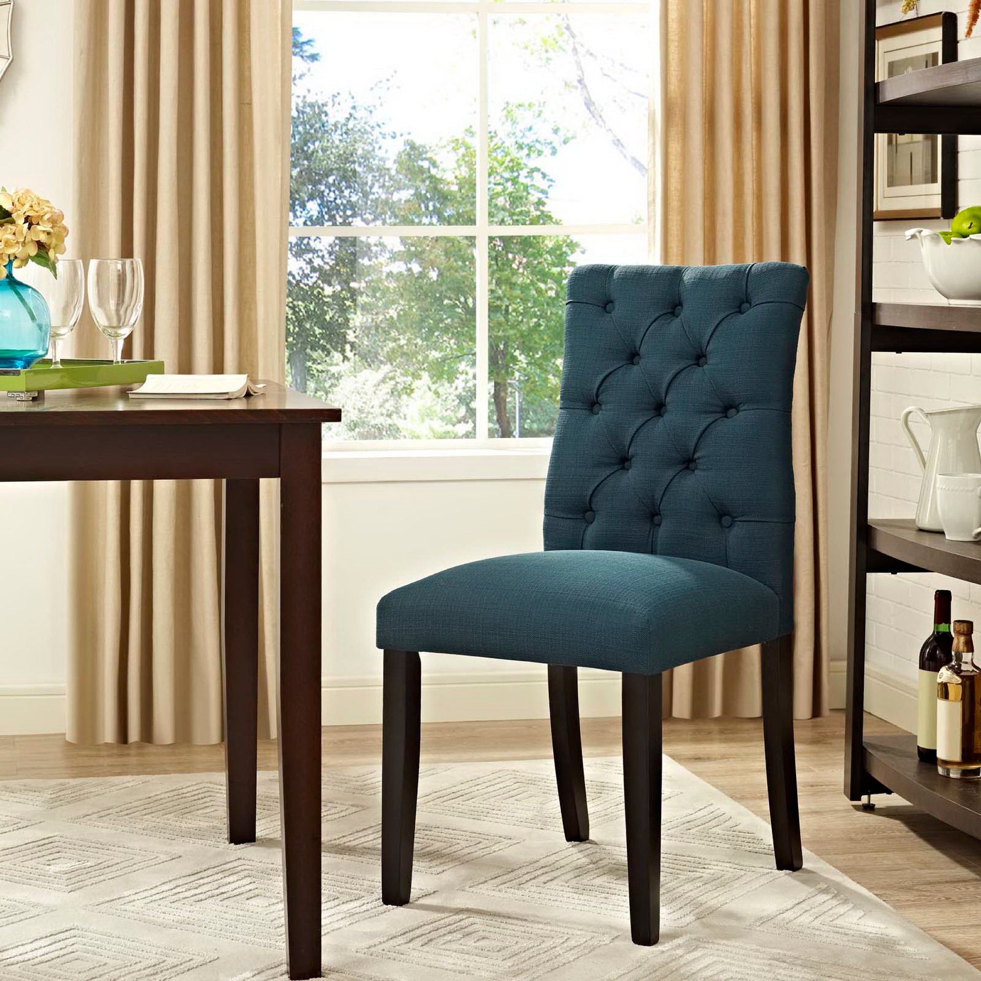 Duchess Button Tufted Fabric Dining Chair - Azure
