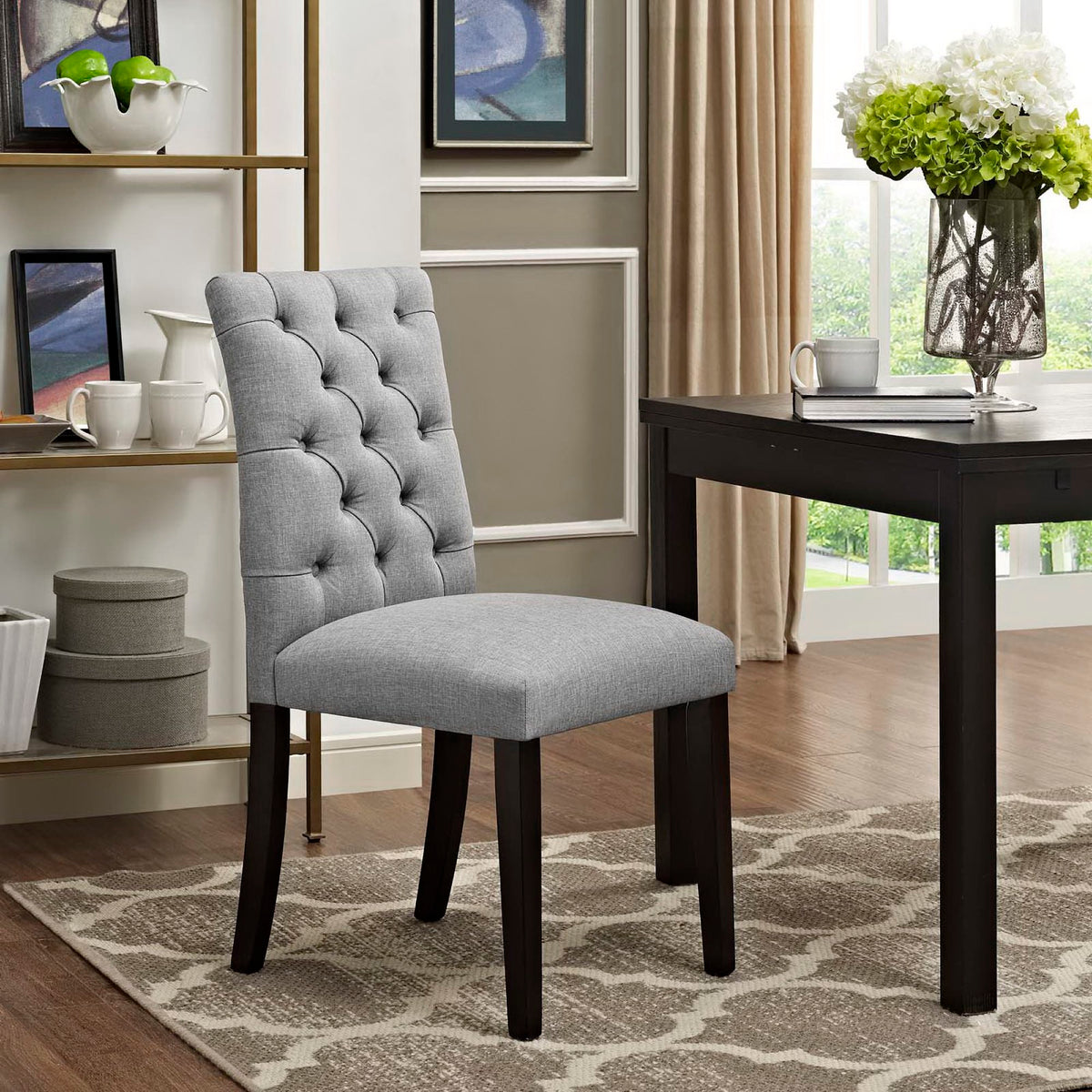 Duchess Button Tufted Fabric Dining Chair - Light Gray