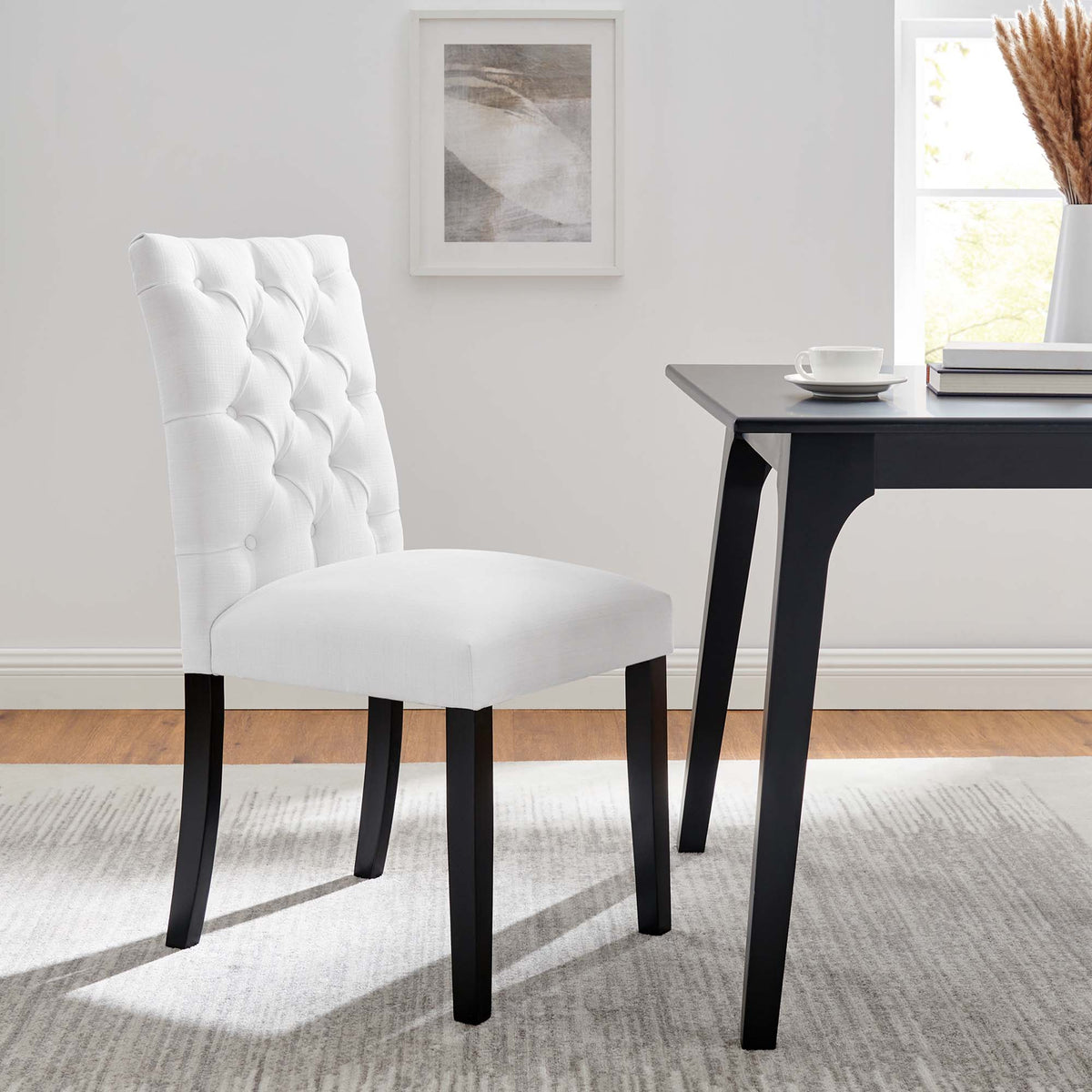 Duchess Button Tufted Fabric Dining Chair - White