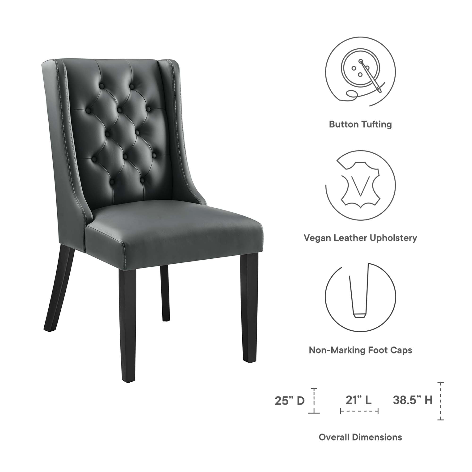 Baronet Button Tufted Vegan Leather Dining Chair - Gray