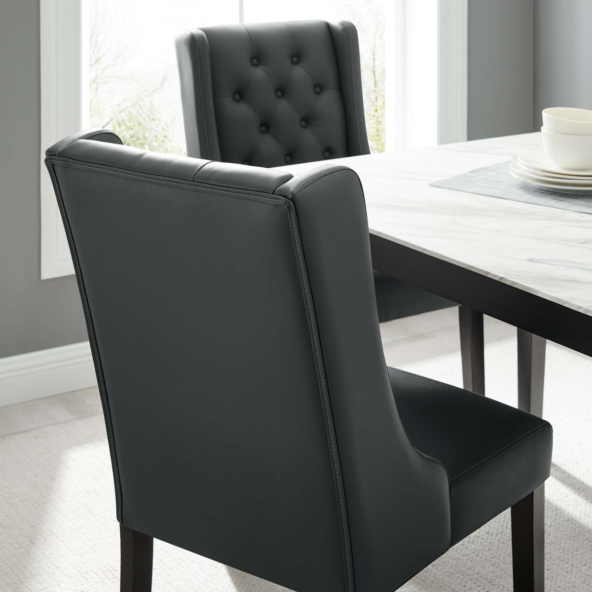 Baronet Button Tufted Vegan Leather Dining Chair - Gray