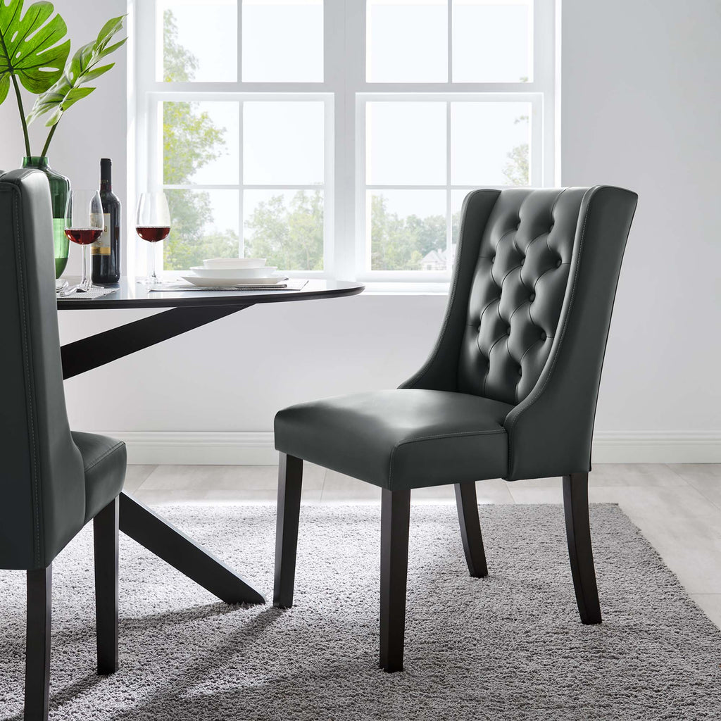 Baronet Button Tufted Vegan Leather Dining Chair - Gray