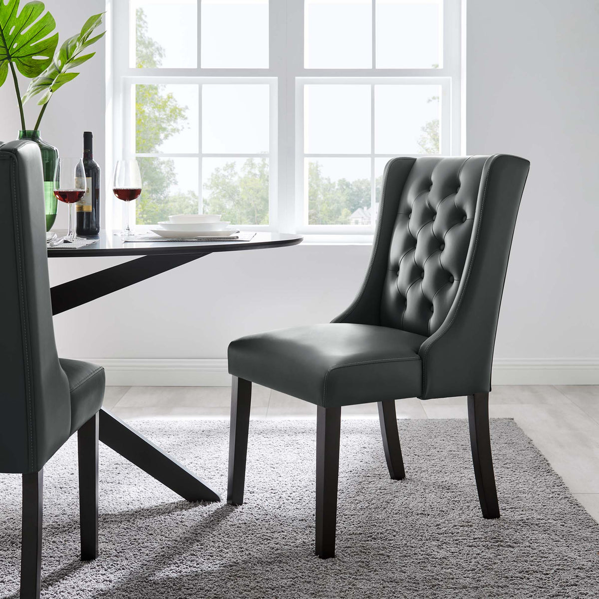 Baronet Button Tufted Vegan Leather Dining Chair - Gray