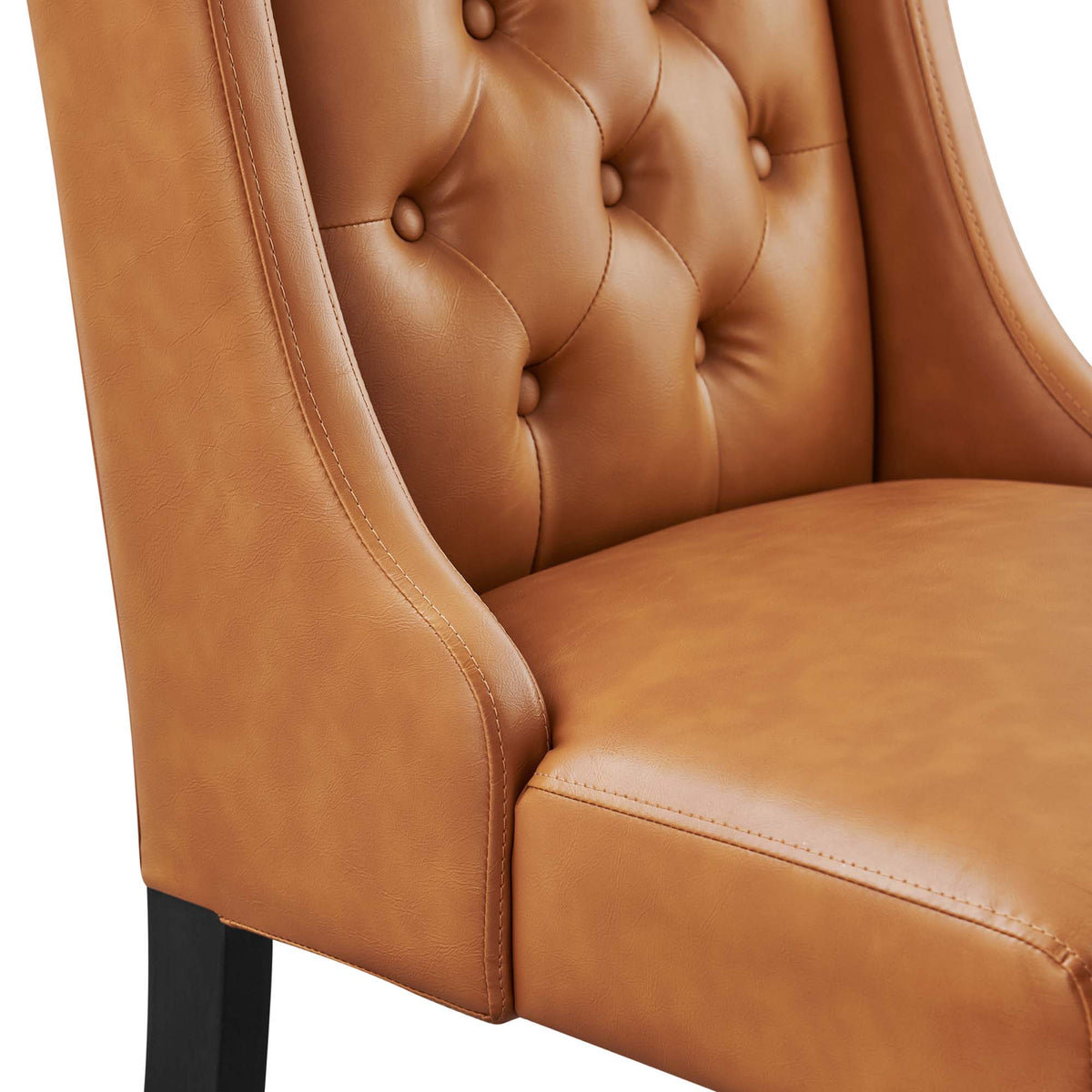 Baronet Button Tufted Vegan Leather Dining Chair - Tan