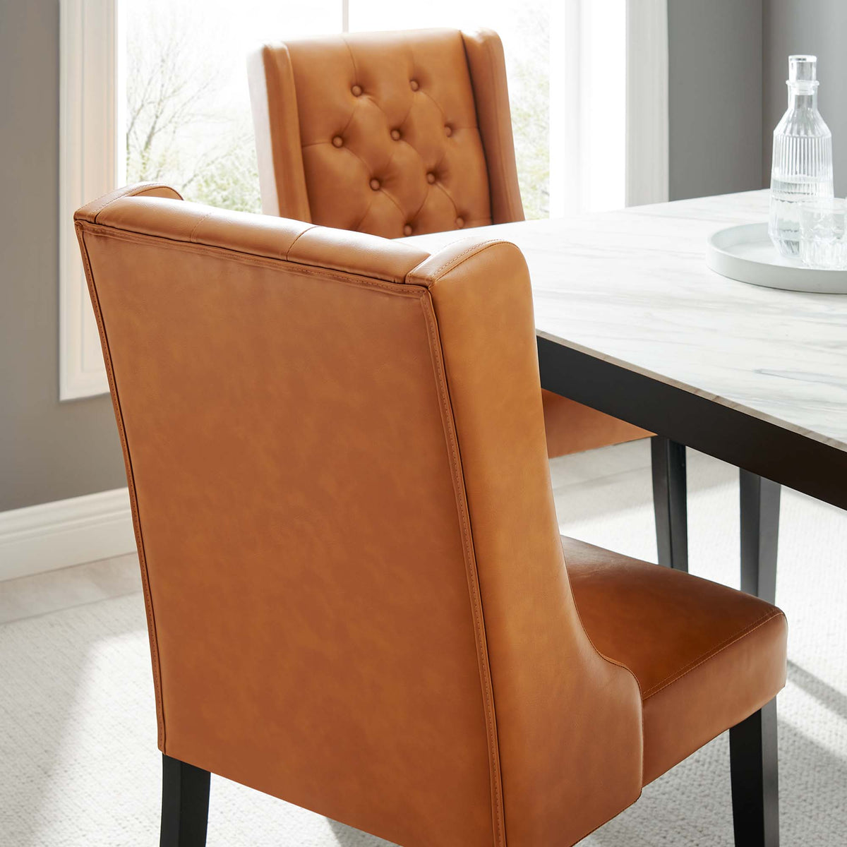 Baronet Button Tufted Vegan Leather Dining Chair - Tan