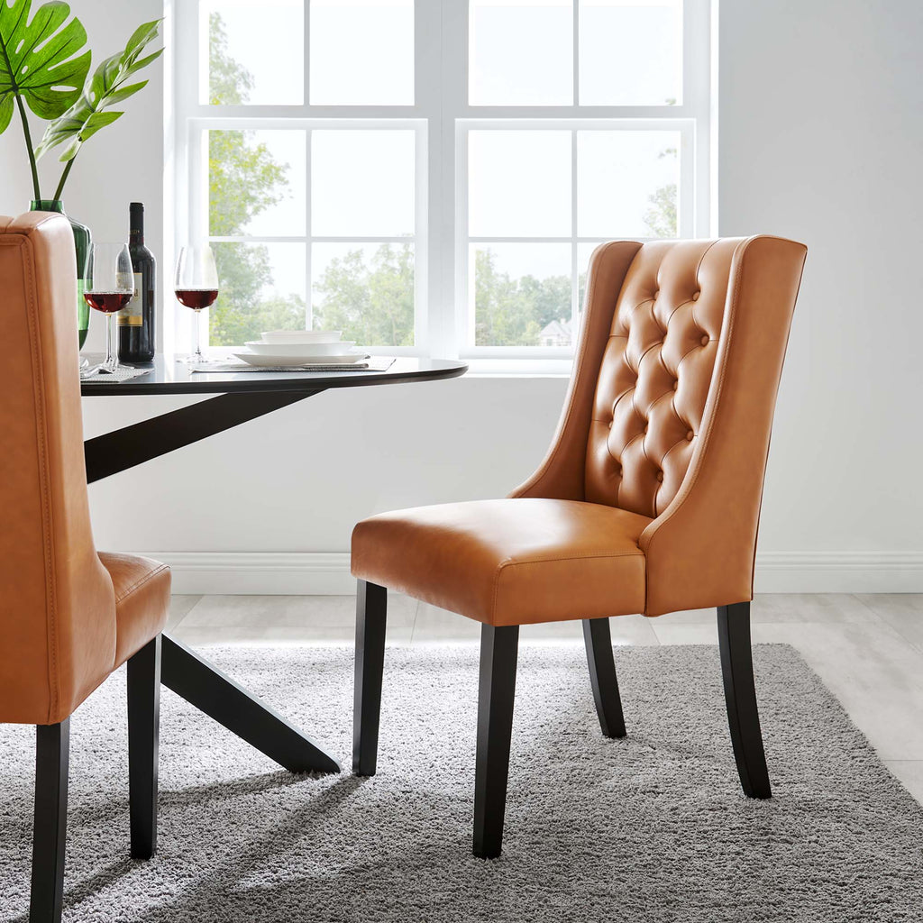 Baronet Button Tufted Vegan Leather Dining Chair - Tan
