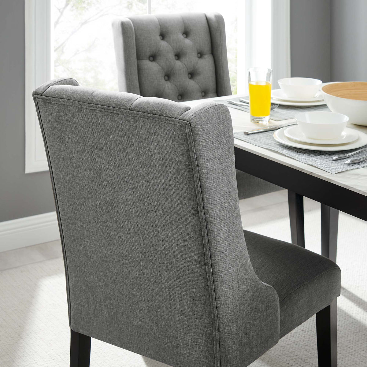 Baronet Button Tufted Fabric Dining Chair - Light Gray