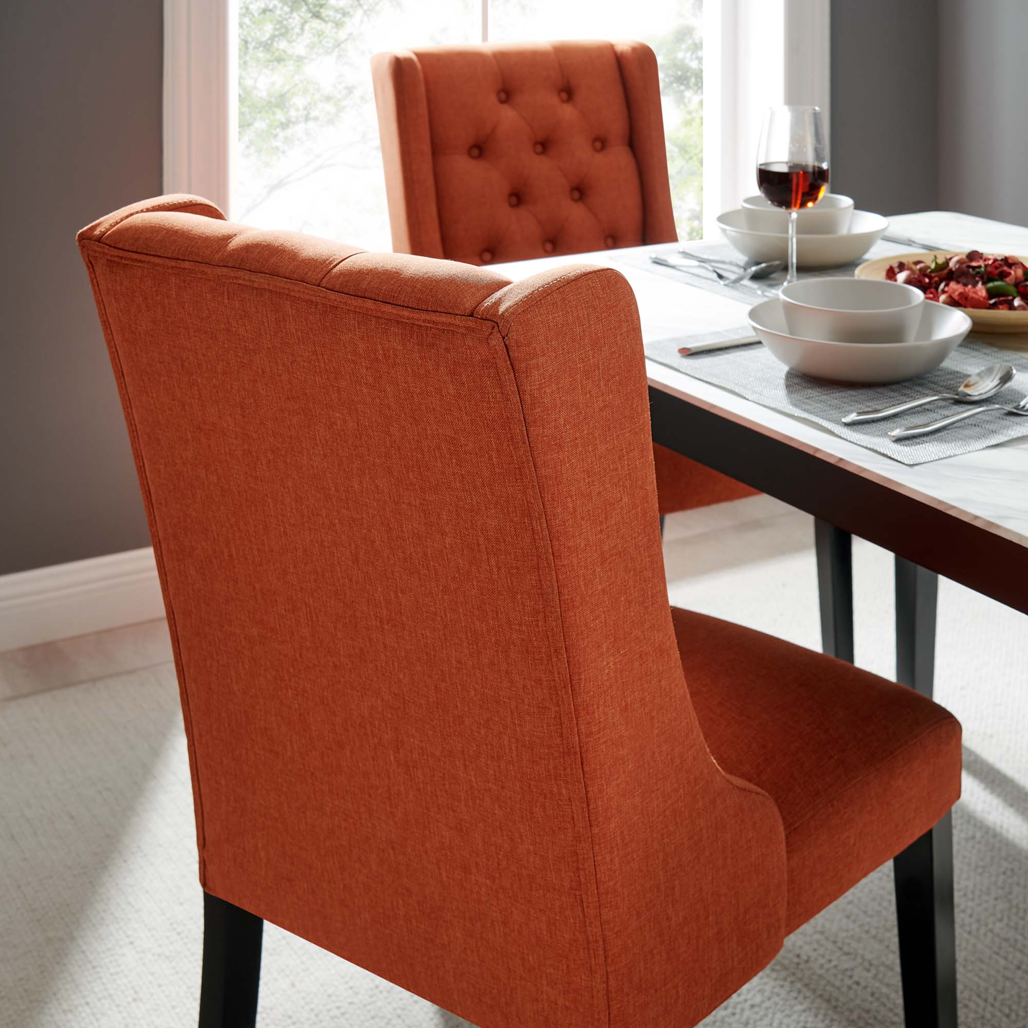 Baronet Button Tufted Fabric Dining Chair - Orange