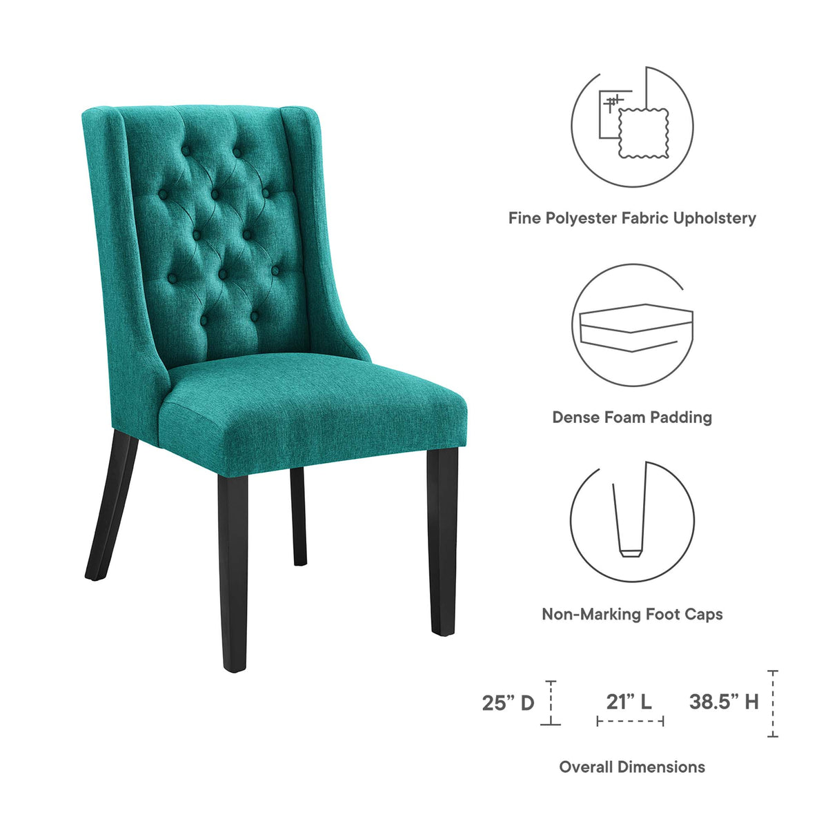 Baronet Button Tufted Fabric Dining Chair - Teal