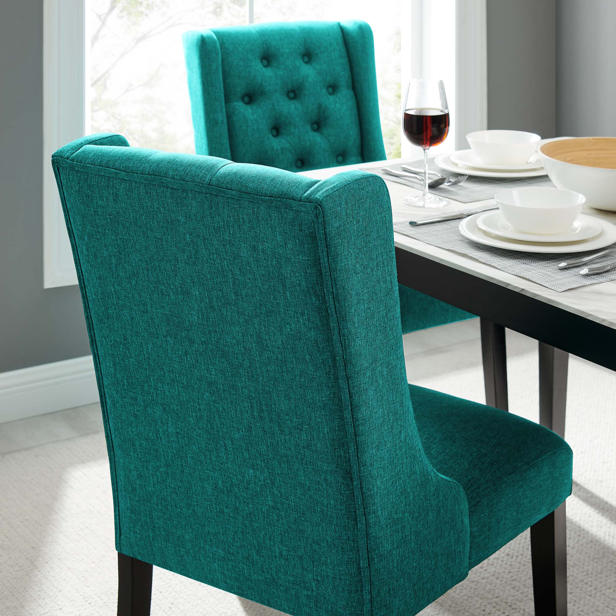 Baronet Button Tufted Fabric Dining Chair - Teal