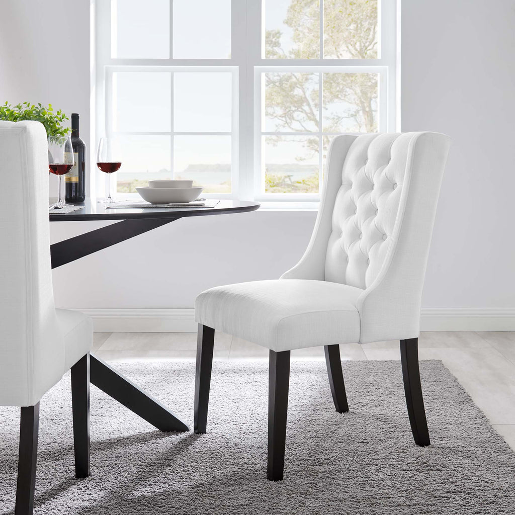 Baronet Button Tufted Fabric Dining Chair - White