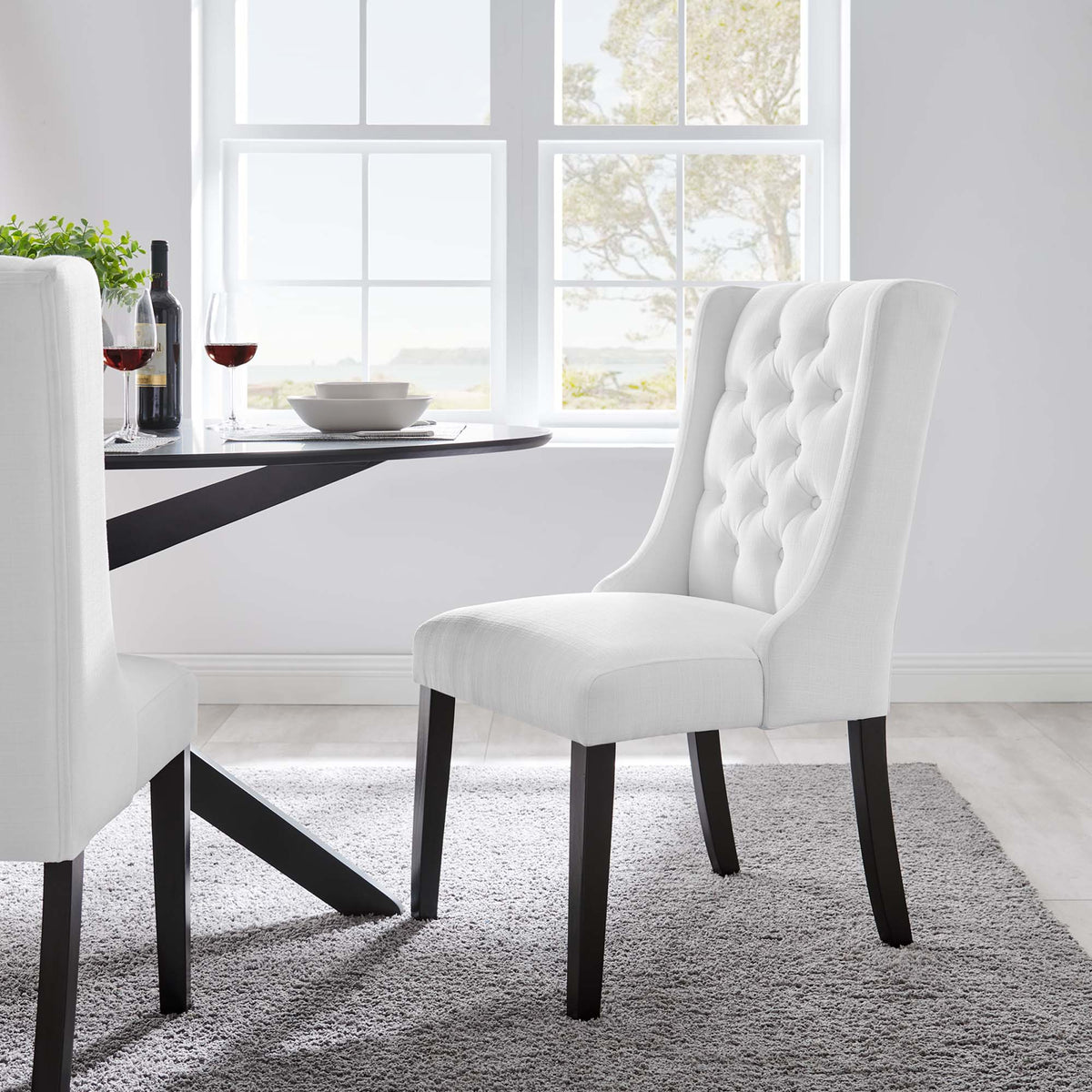 Baronet Button Tufted Fabric Dining Chair - White