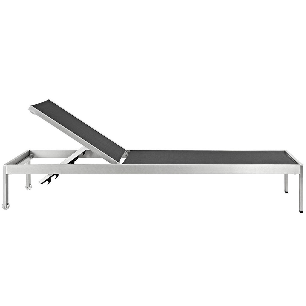 Shore Outdoor Patio Aluminum Mesh Chaise - Silver Black