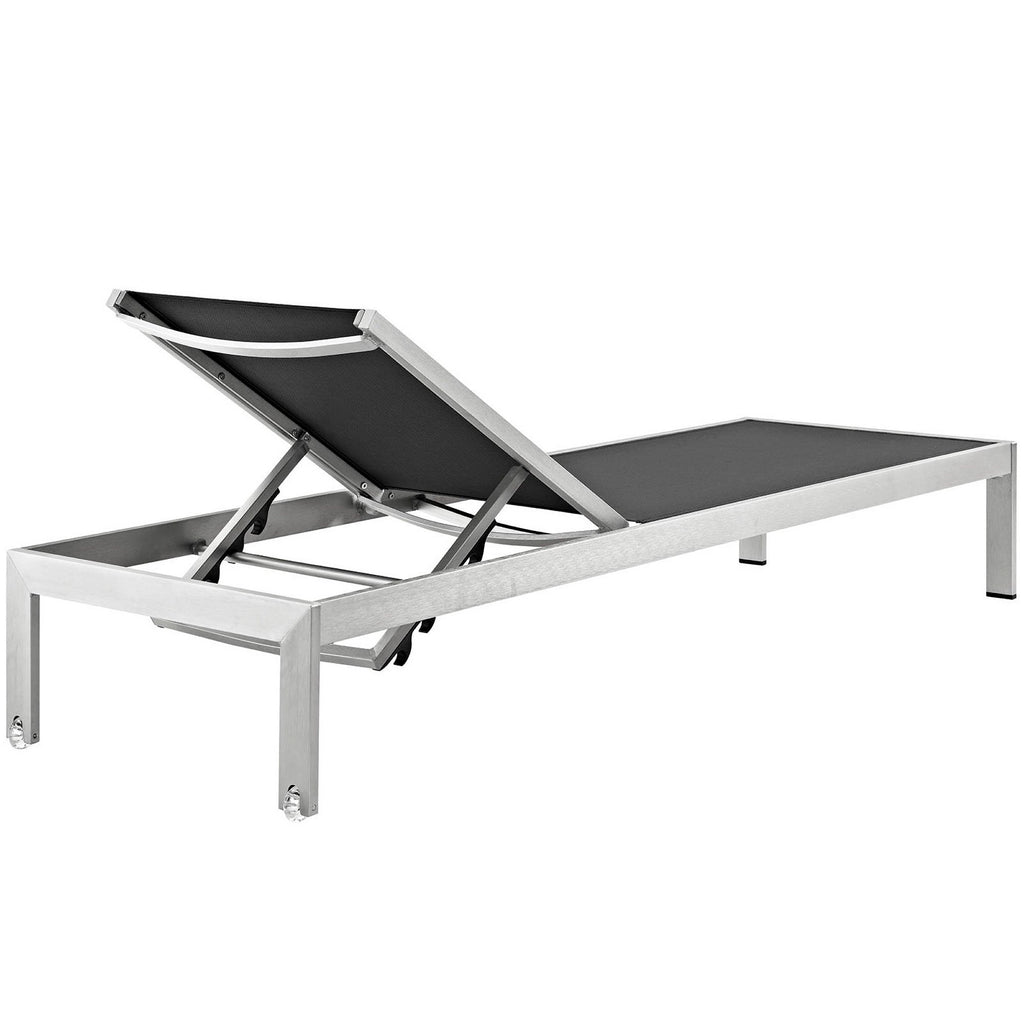 Shore Outdoor Patio Aluminum Mesh Chaise - Silver Black