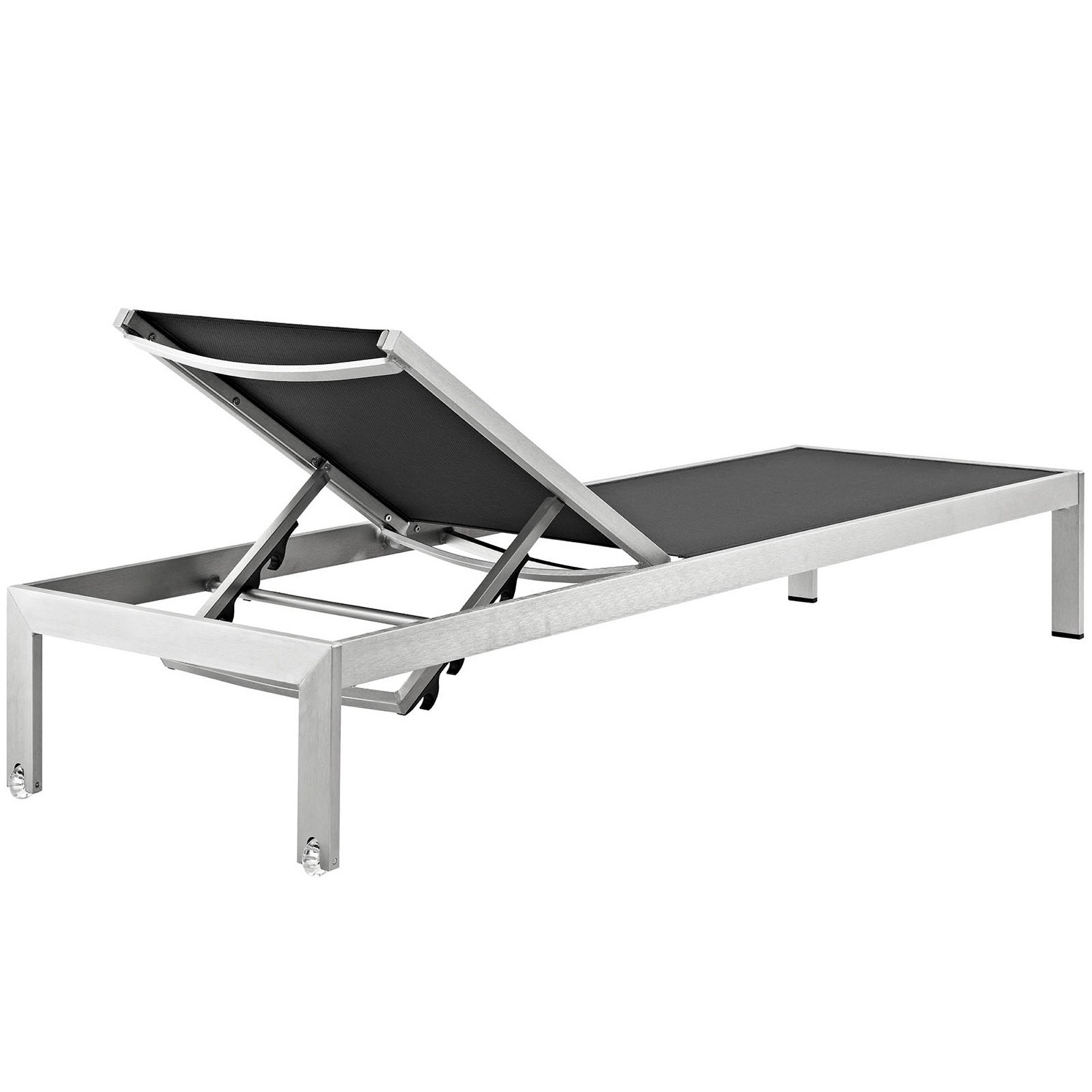 Shore Outdoor Patio Aluminum Mesh Chaise - Silver Black