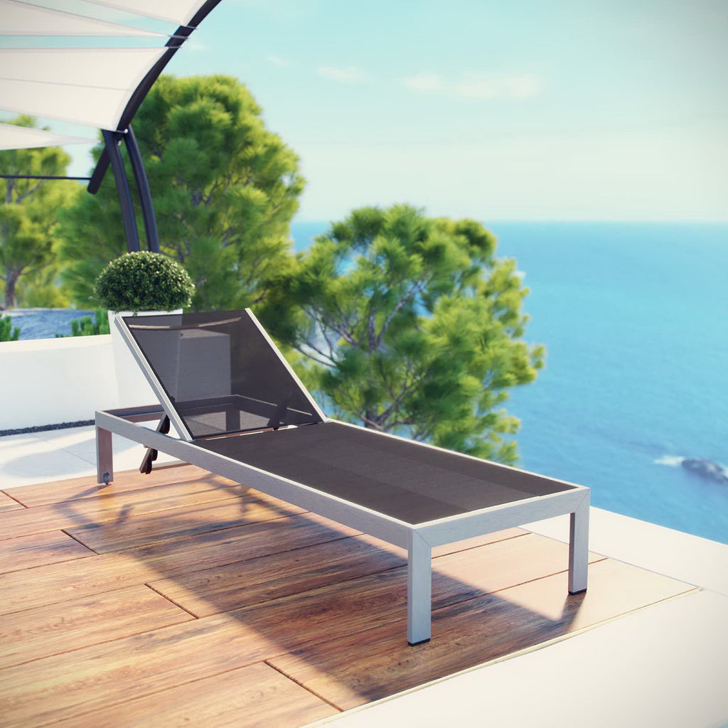 Shore Outdoor Patio Aluminum Mesh Chaise - Silver Black