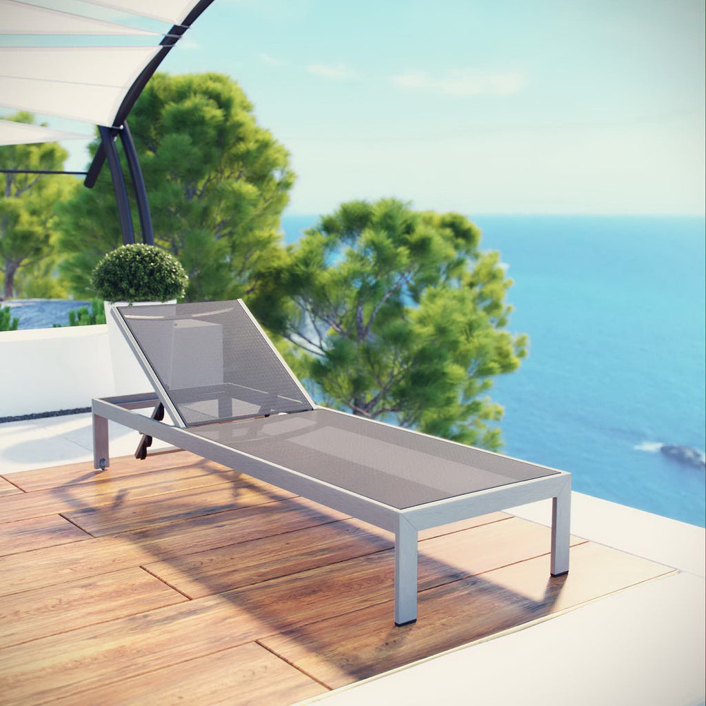 Shore Outdoor Patio Aluminum Mesh Chaise - Silver Gray