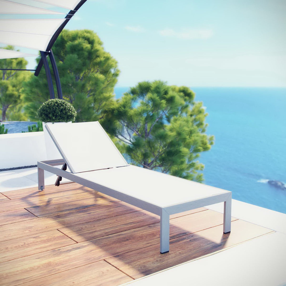 Shore Outdoor Patio Aluminum Mesh Chaise - Silver White