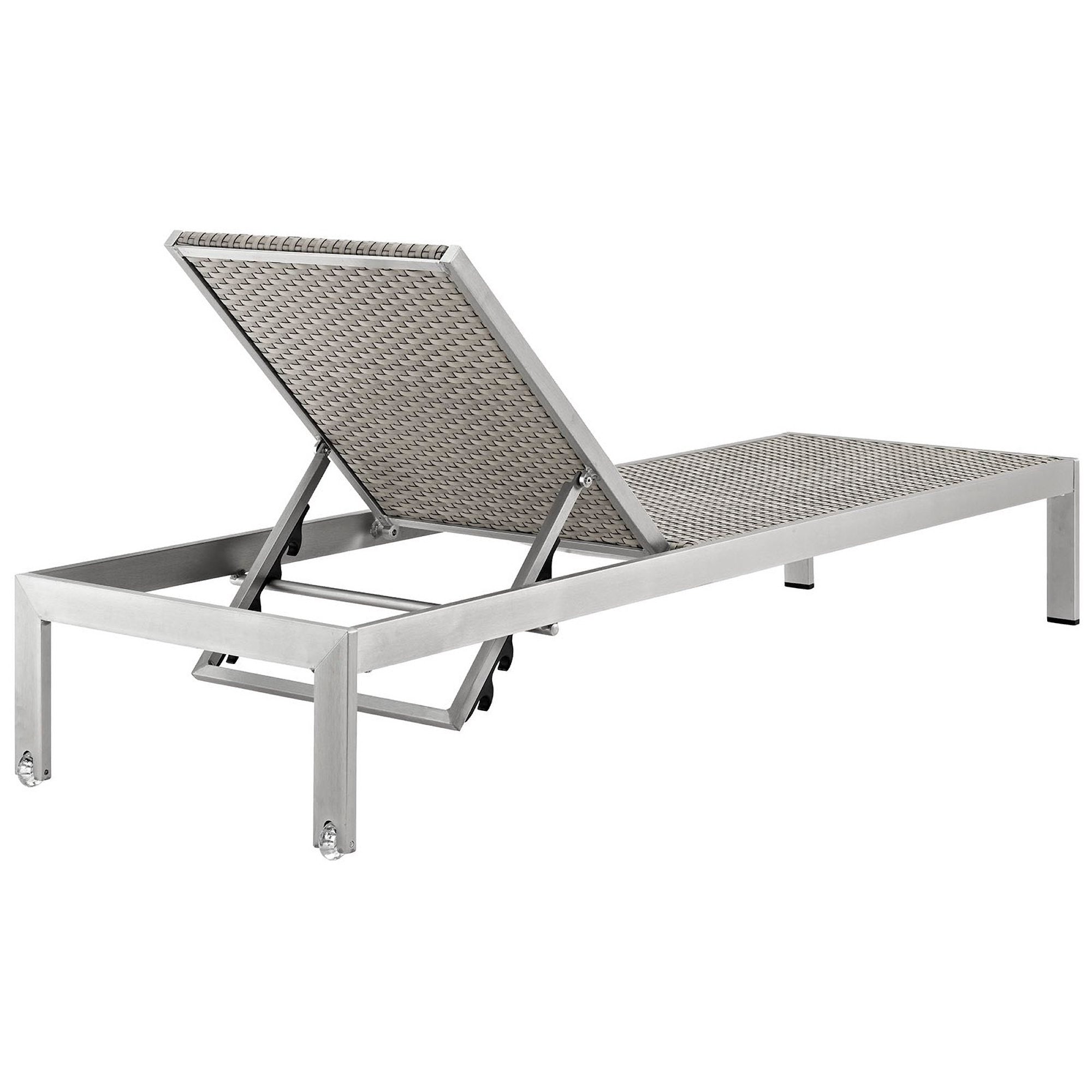 Shore Outdoor Patio Aluminum Rattan Chaise - Silver Brown Gray