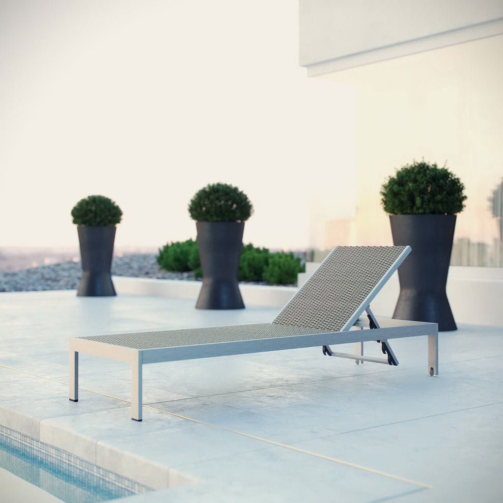 Shore Outdoor Patio Aluminum Rattan Chaise - Silver Brown Gray