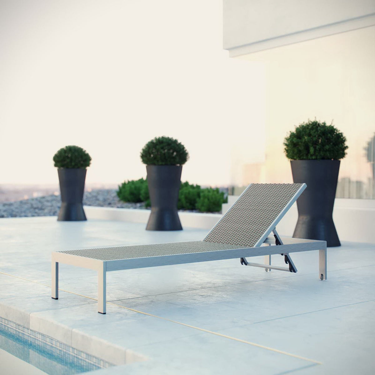 Shore Outdoor Patio Aluminum Rattan Chaise - Silver Brown Gray