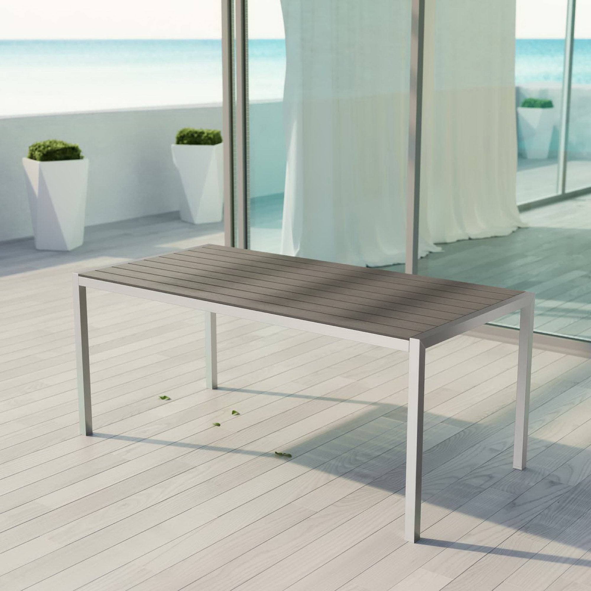 Shore Outdoor Patio Aluminum Dining Table - Silver Gray