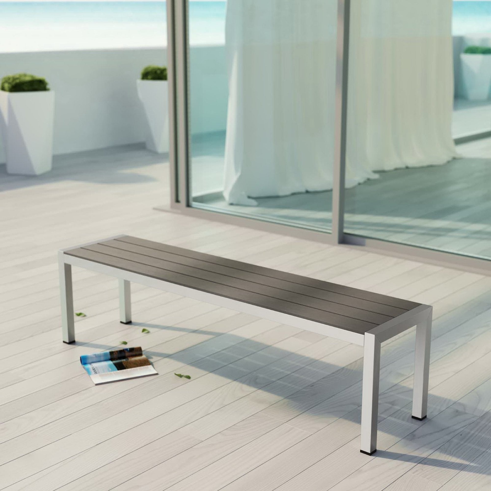 Shore Outdoor Patio Aluminum Bench - Silver Gray