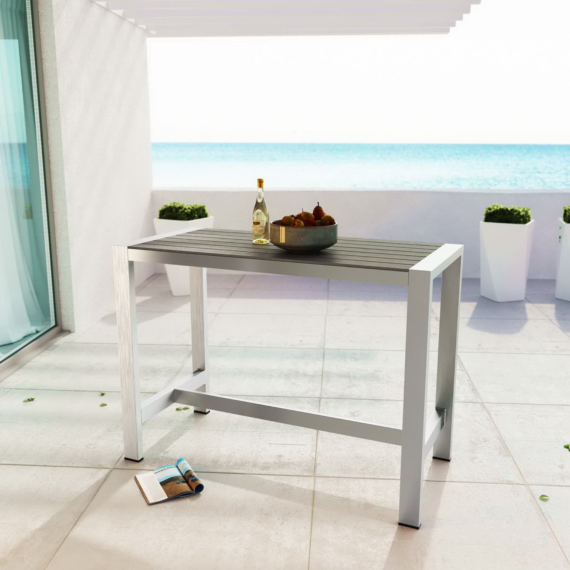 Shore Outdoor Patio Aluminum Rectangle Bar Table - Silver Gray