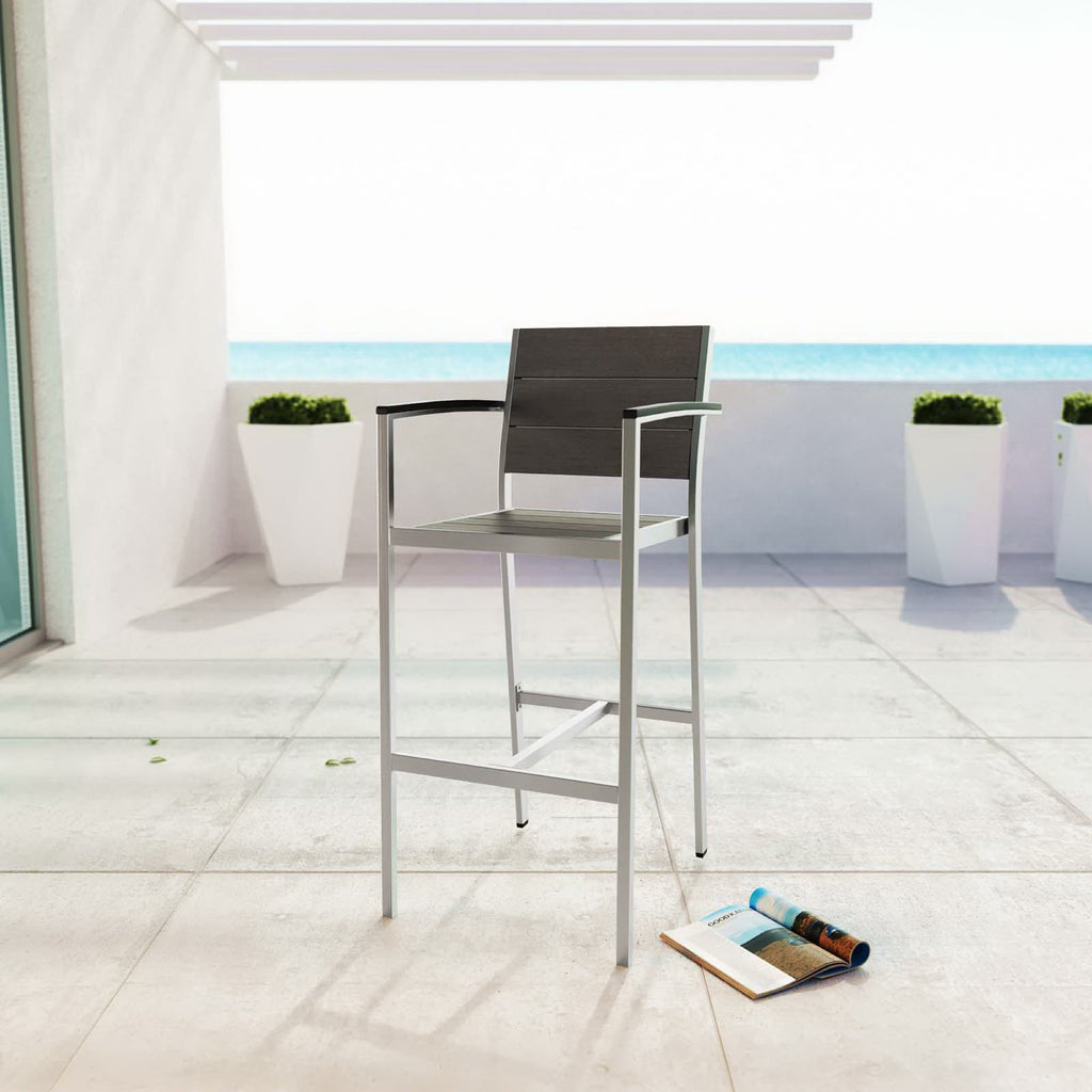 Shore Outdoor Patio Aluminum Bar Stool - Silver Gray