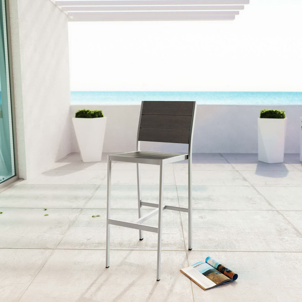 Shore Outdoor Patio Aluminum Armless Bar Stool - Silver Gray