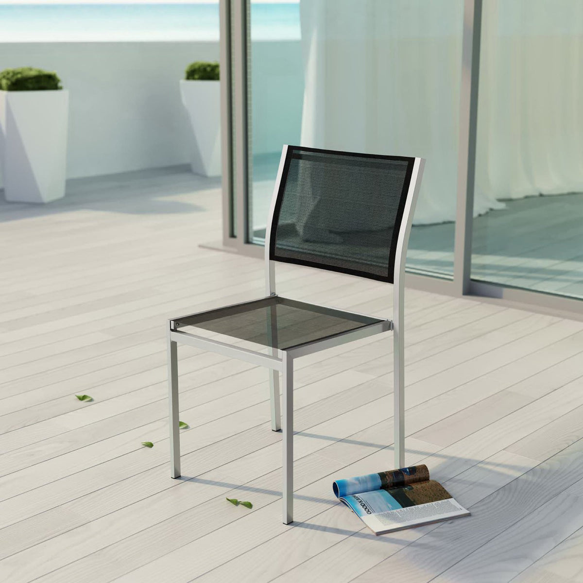 Shore Outdoor Patio Aluminum Side Chair - Silver Black