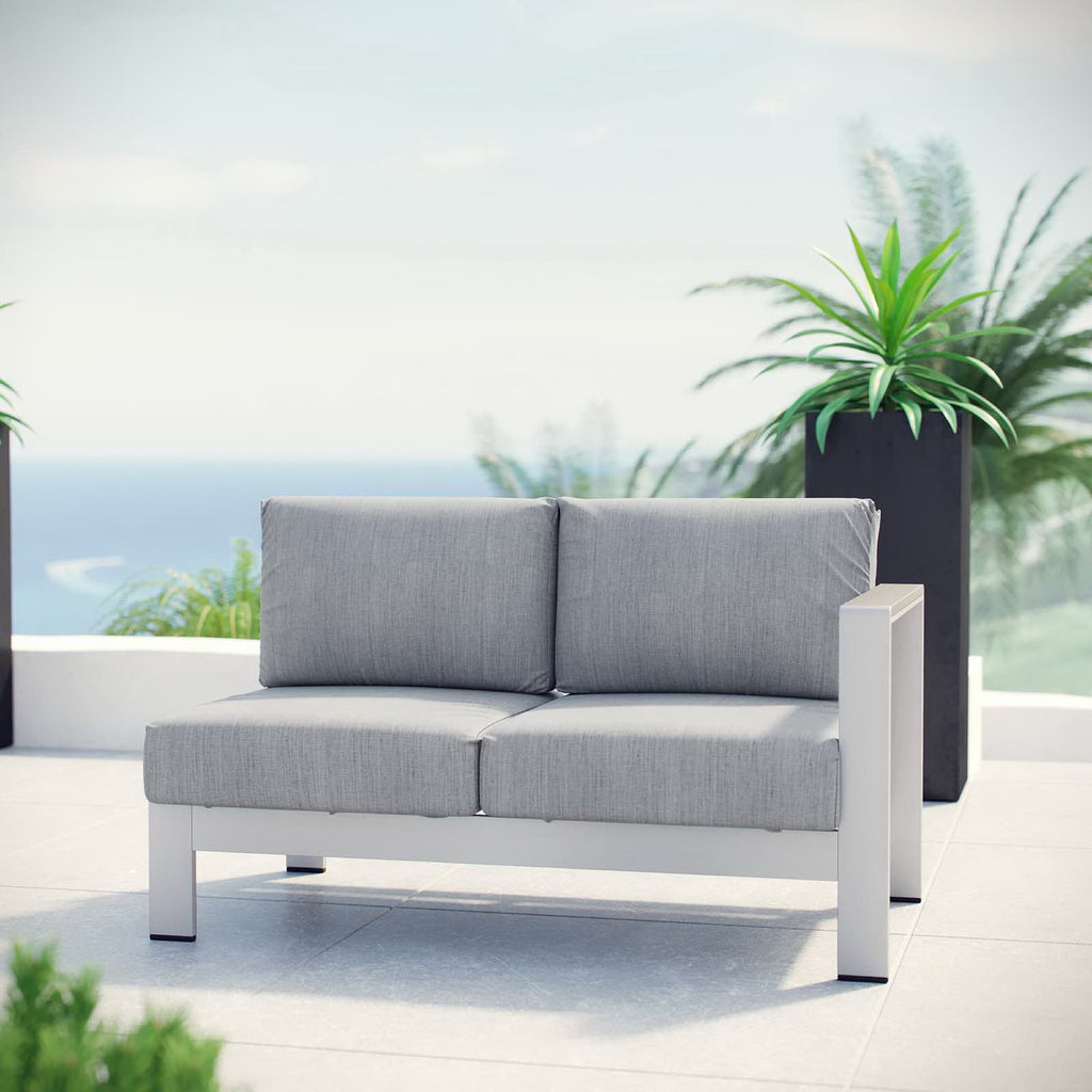 Shore Right-Arm Corner Sectional Outdoor Patio Aluminum Loveseat - Silver Gray