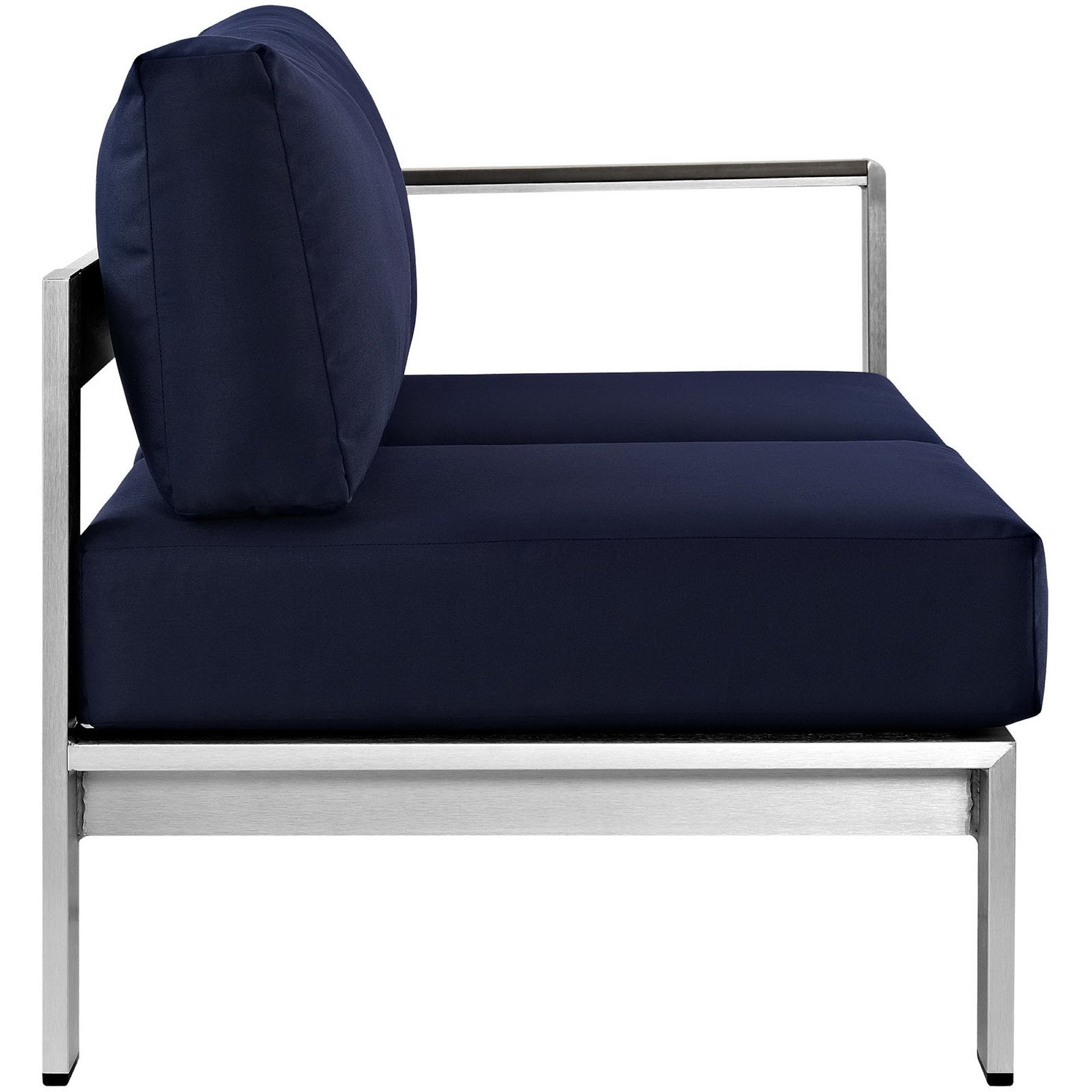Shore Right-Arm Corner Sectional Outdoor Patio Aluminum Loveseat - Silver Navy