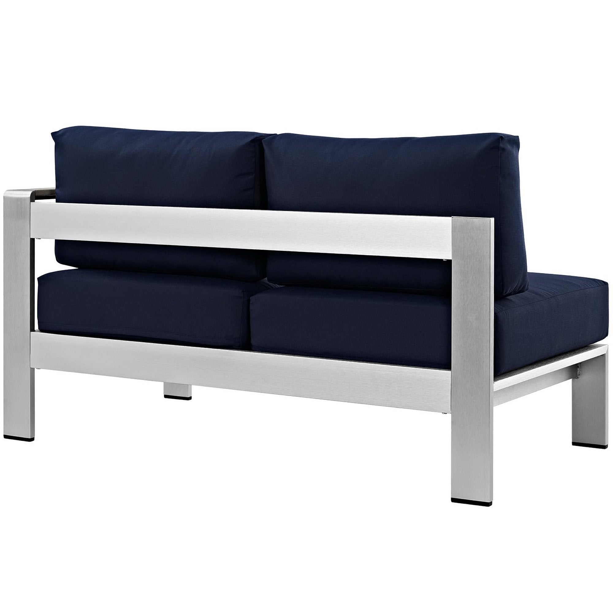 Shore Right-Arm Corner Sectional Outdoor Patio Aluminum Loveseat - Silver Navy
