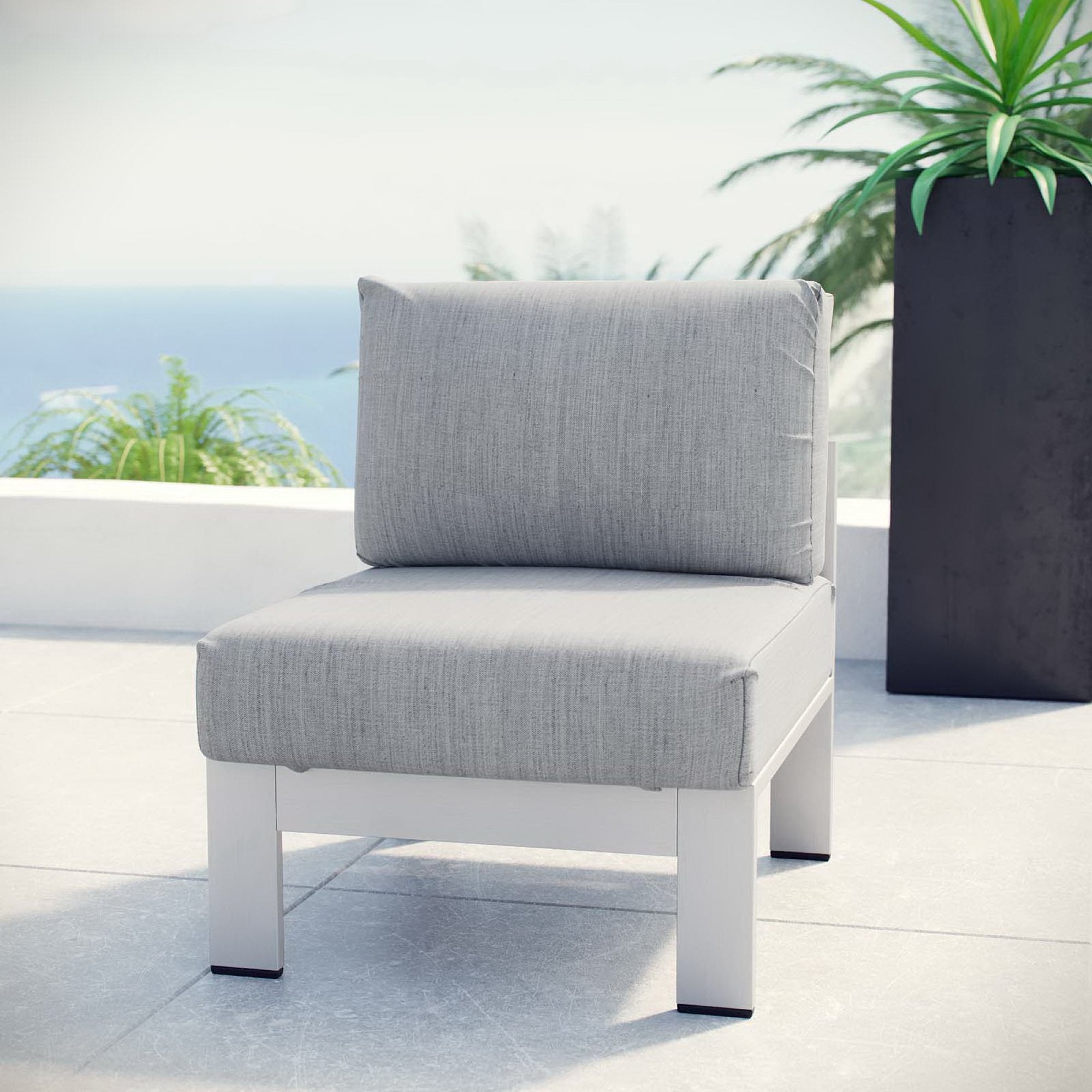 Shore Armless Outdoor Patio Aluminum Chair - Silver Gray
