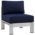 Shore Armless Outdoor Patio Aluminum Chair - Silver Navy