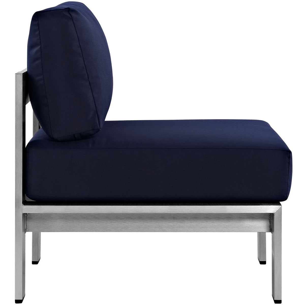 Shore Armless Outdoor Patio Aluminum Chair - Silver Navy