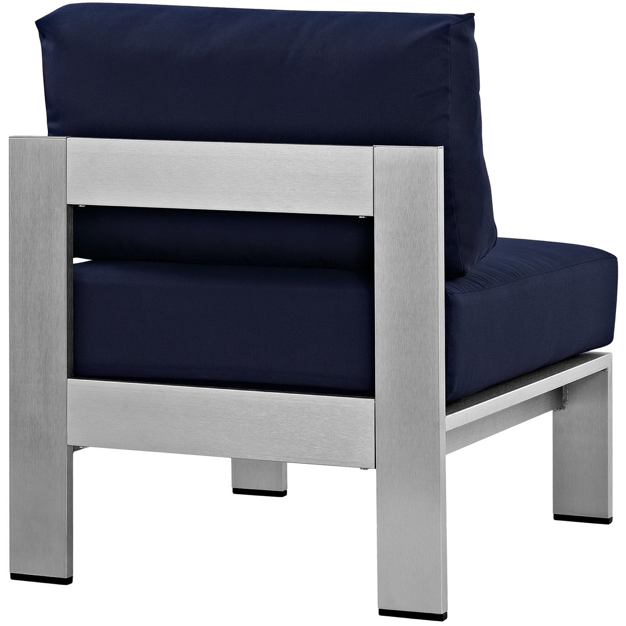 Shore Armless Outdoor Patio Aluminum Chair - Silver Navy