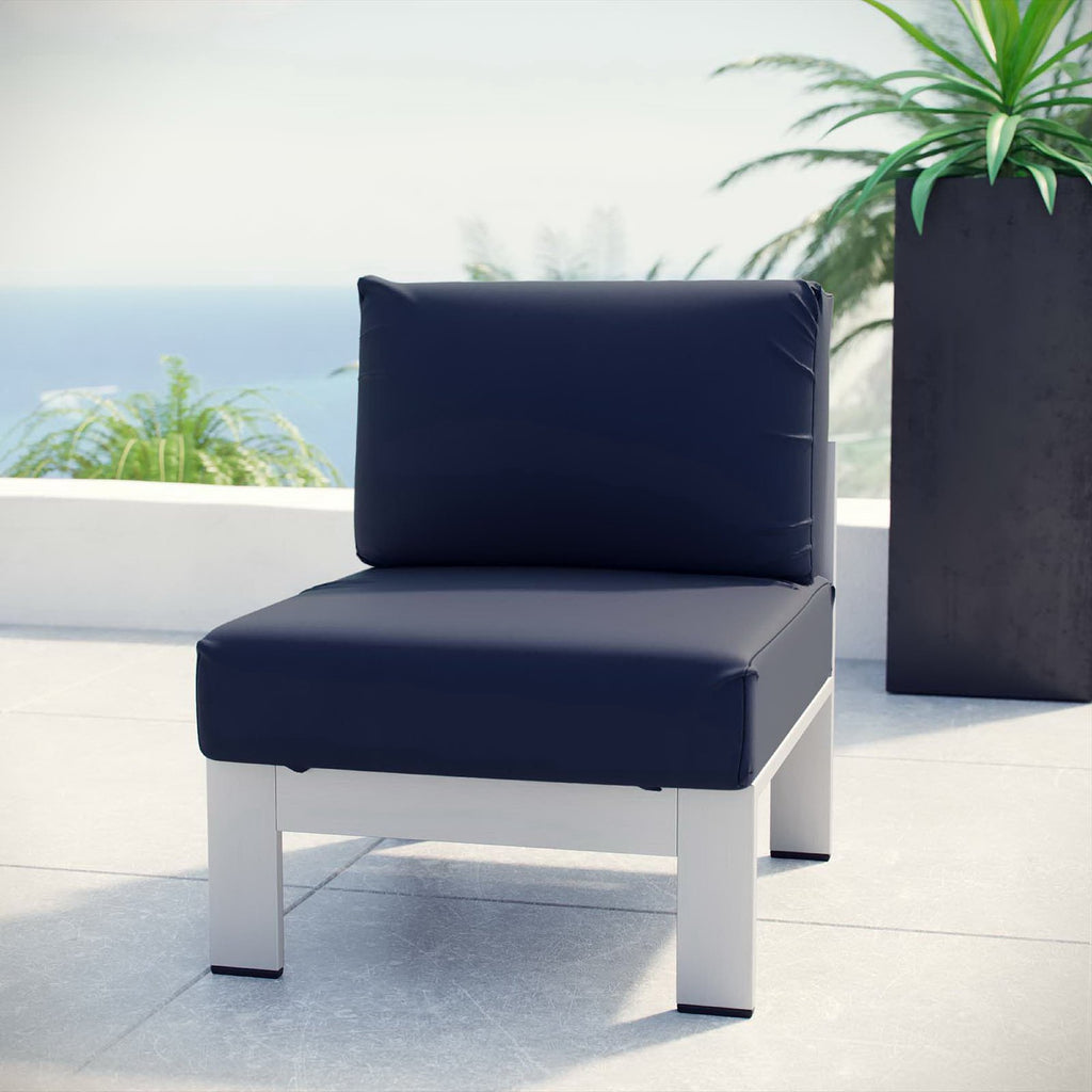 Shore Armless Outdoor Patio Aluminum Chair - Silver Navy